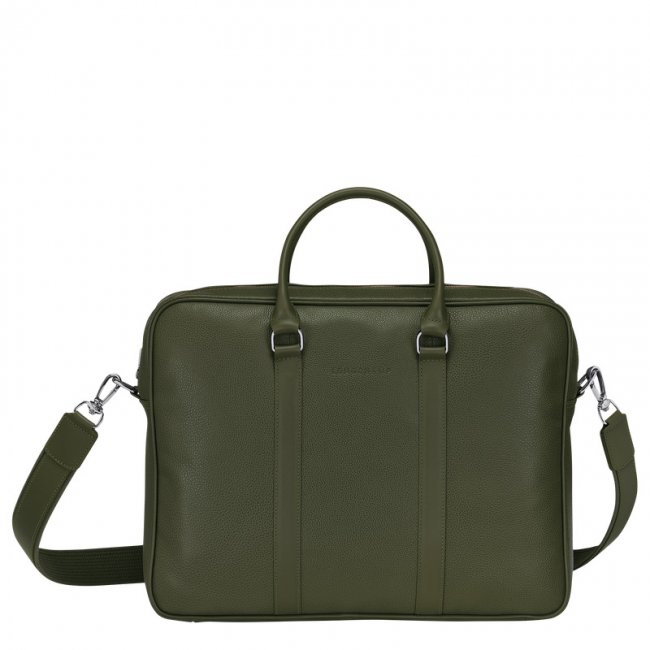 Longchamp Women's Le Foulonné M Briefcase Khaki - Leather | Khaki