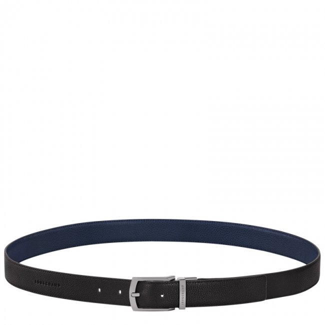 Longchamp Men's Le Foulonné belt Black/Navy - Leather | Black/Navy