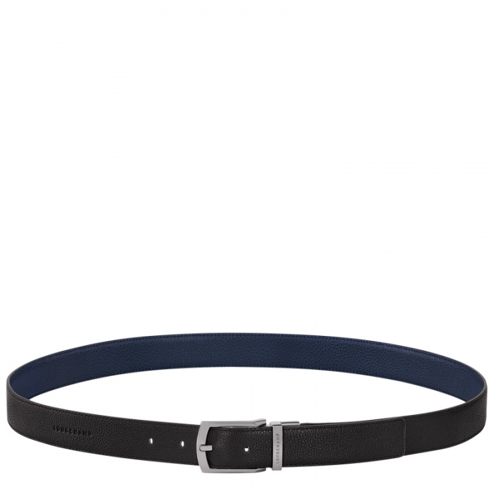 Longchamp Men's Le Foulonné belt Black/Navy - Leather | Black/Navy