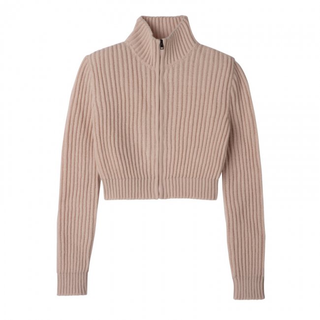 Longchamp Women's Zip collar short cardigan Nude - Knit | Nude