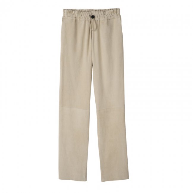 Longchamp Women's Leather straight pants Linen - Leather | Linen