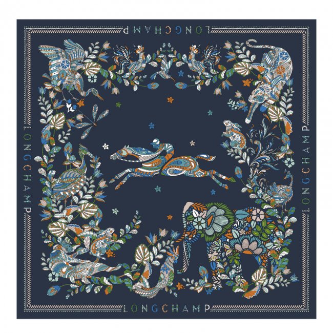 Longchamp Women's Forêt Silk scarf 90 Navy - OTHER | Navy