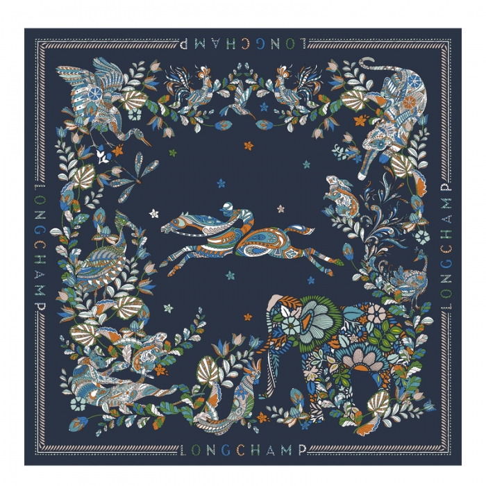 Longchamp Women's Forêt Silk scarf 90 Navy - OTHER | Navy