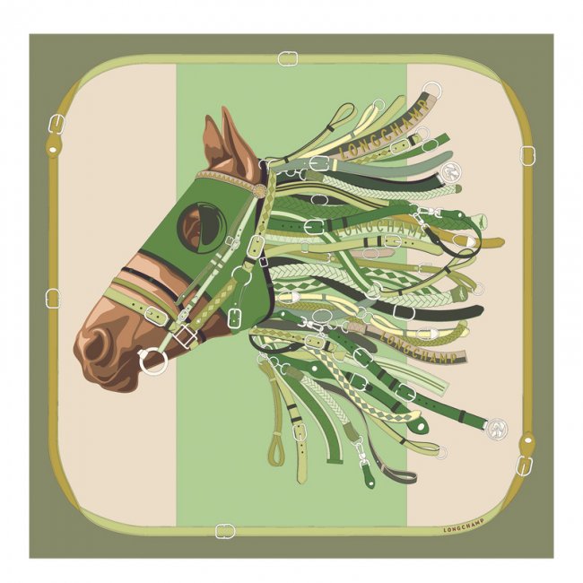 Longchamp Women's Tête de cheval Silk scarf 90 Artichoke - OTHER | Artichoke