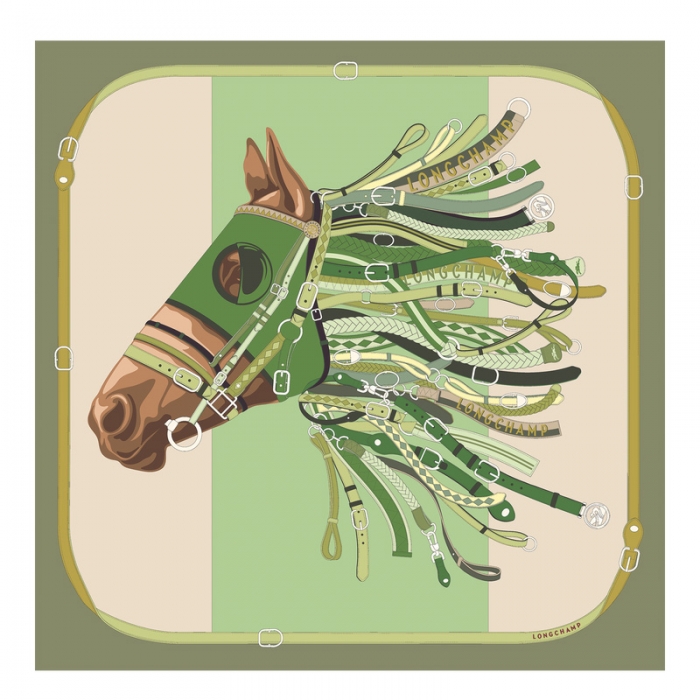 Longchamp Women's Tête de cheval Silk scarf 90 Artichoke - OTHER | Artichoke
