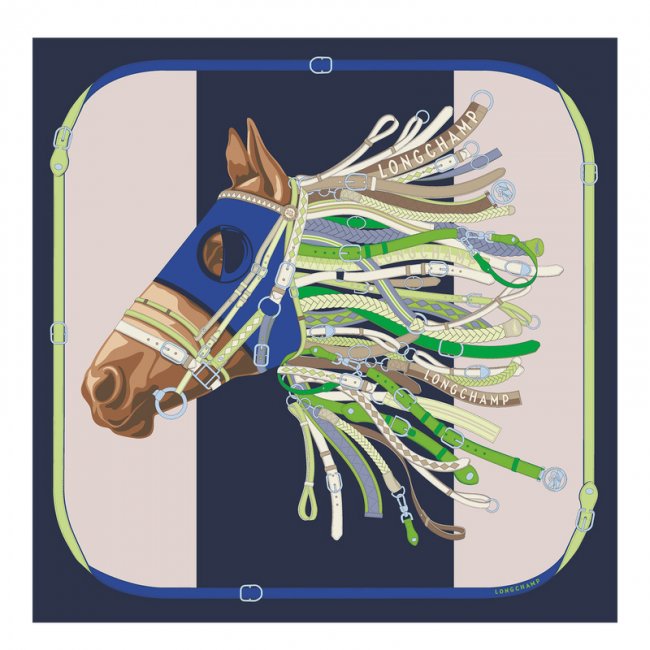 Longchamp Women's Tête de cheval Silk scarf 90 Navy - Silk | Navy