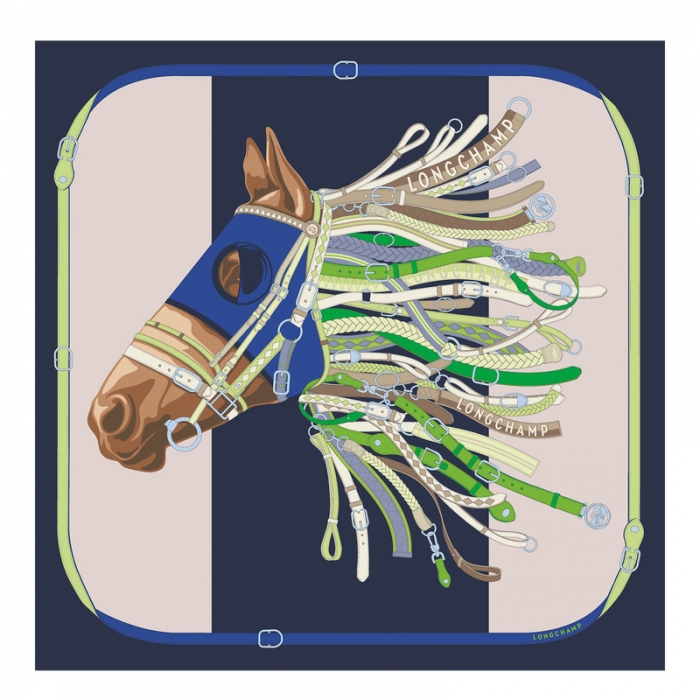 Longchamp Women's Tête de cheval Silk scarf 90 Navy - Silk | Navy