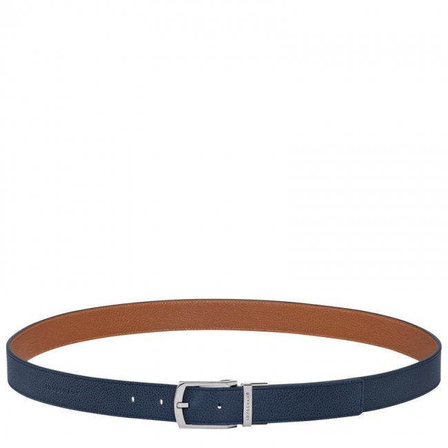 Longchamp Men's Le Foulonné belt Navy/Caramel - Leather | Navy/Caramel