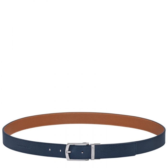 Longchamp Men's Le Foulonné belt Navy/Caramel - Leather | Navy/Caramel