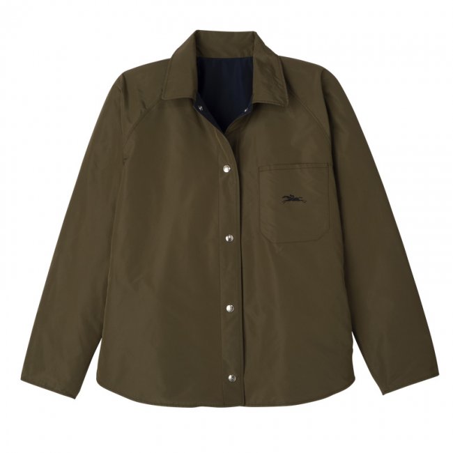 Longchamp Women's Padded blouson Navy/Artichoke - Technical taffeta | Navy/Artichoke