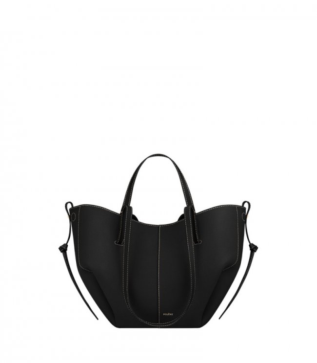 Women's Polene Cyme Mini - Textured Black with Ecru Stitching