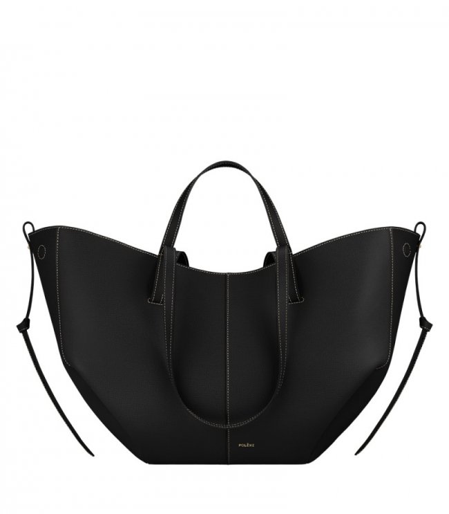 Women's Polene Cyme - Textured Black with Ecru Stitching