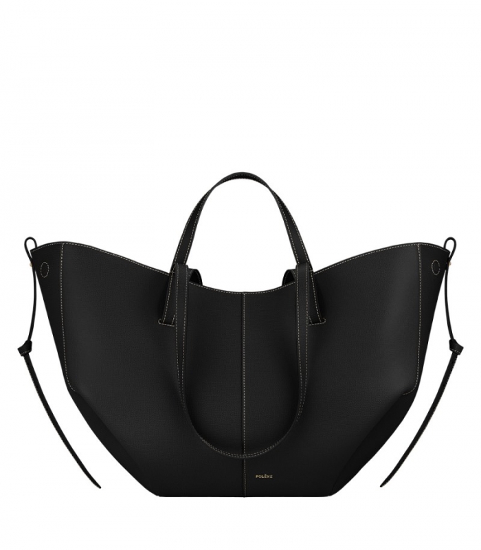 Women's Polene Cyme - Textured Black with Ecru Stitching