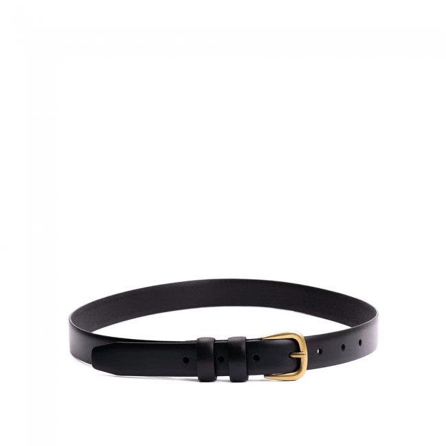 Portland Slim Double Loop Leather Belt - Black