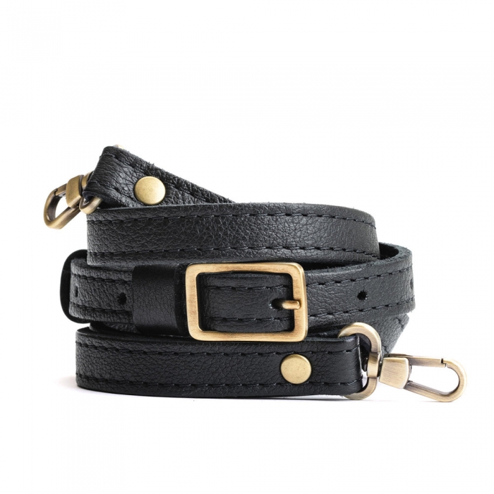 Portland Small Leather Crossbody Strap - Pebbled black