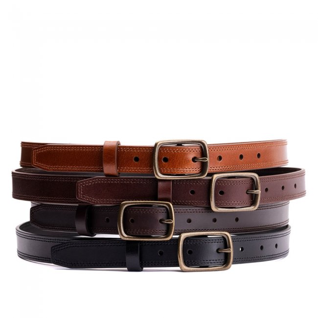 Portland Slim Double Stitch Leather Belt - Amber