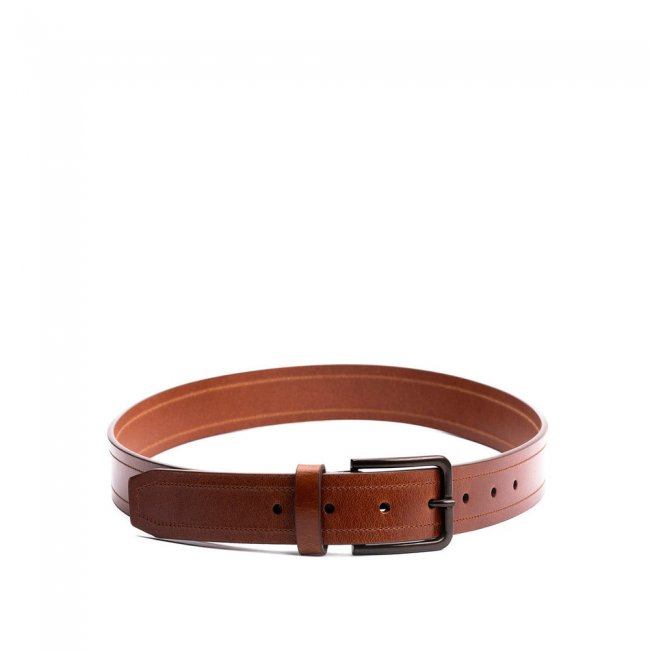 Portland Top Stitch Leather Belt - Amber