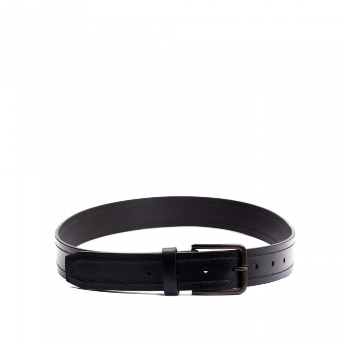 Portland Top Stitch Leather Belt - Jet Black