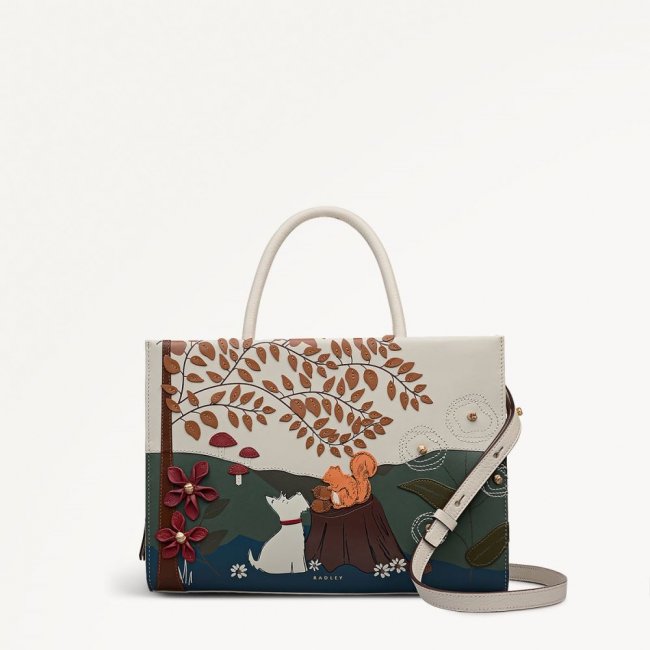 Radley London Quick Ship Women's Autumn Leaves - Medium Ziptop Grab - Snow  Radley London Quick Ship Women's Autumn Leaves - Medium Ziptop Grab - Snow