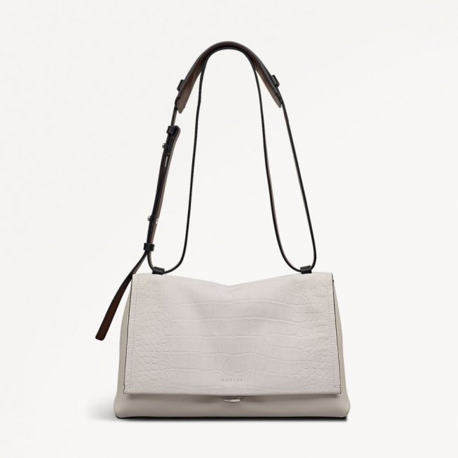 Radley London Quick Ship Women's Mercer Street - Faux Croc - Medium Flapover Shoulder - Snow  Radley London Quick Ship Women's Mercer Street - Faux Croc - Medium Flapover Shoulder - Snow