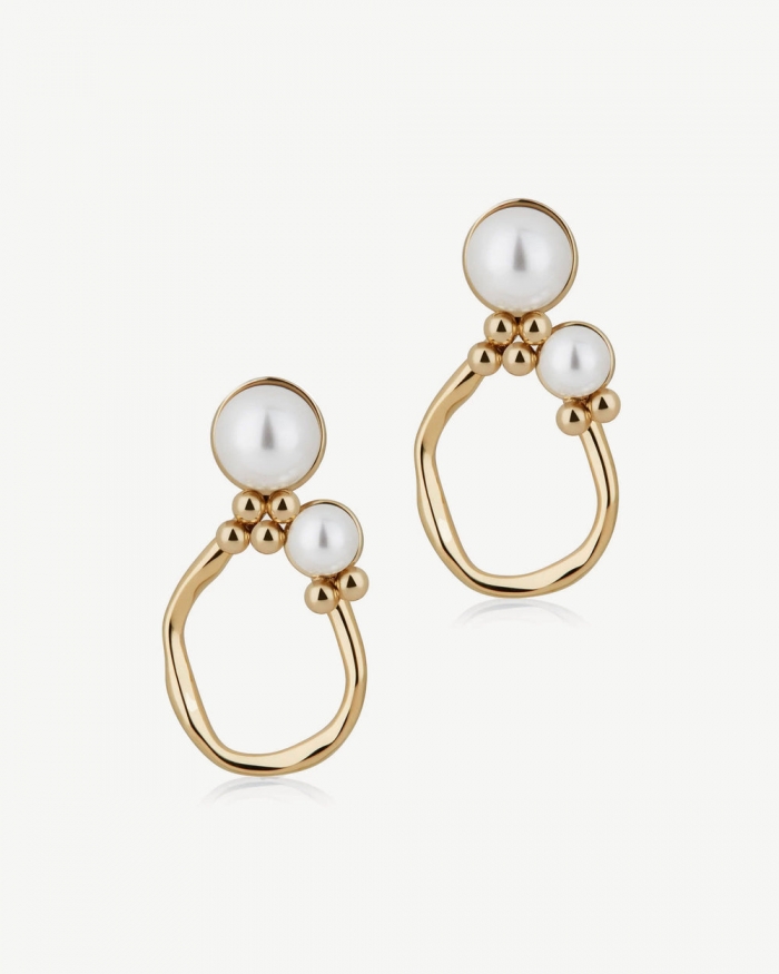 Strathberry Canada Outlet Women's Pearl Cluster Earrings - 22 Carat Gold Gilded - Gold