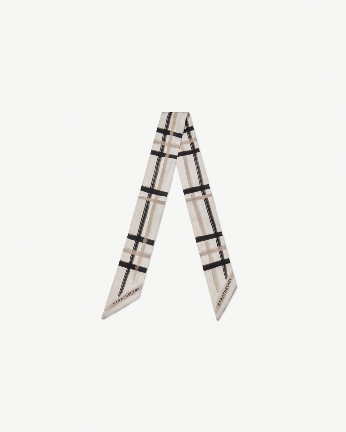 Strathberry Canada Outlet Women's Silk Skinny Scarf - Neutrals / White / Black