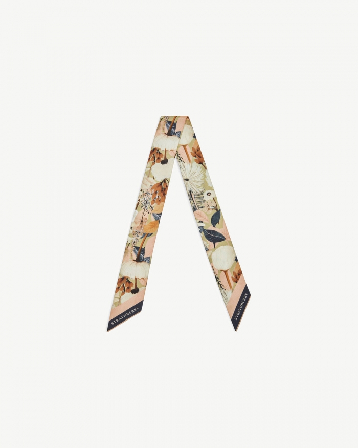 Strathberry Canada Outlet Women's Silk Skinny Scarf - Brown / Neutrals / Green