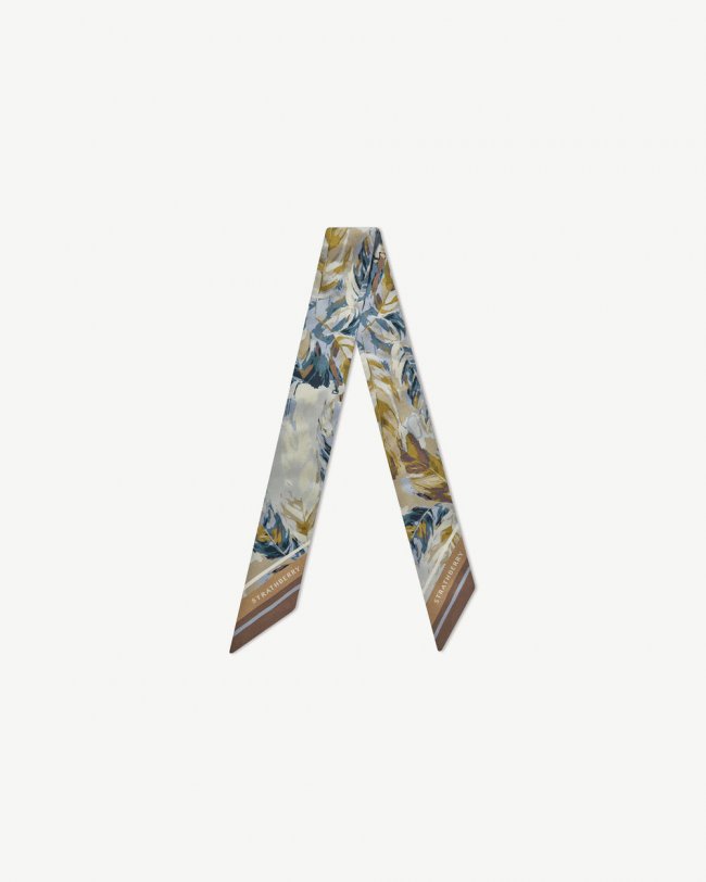Strathberry Canada Outlet Women's Silk Skinny Scarf - Blue / Brown Strathberry Canada Outlet Women's Silk Skinny Scarf - Blue / Brown