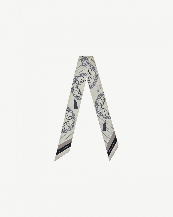 Strathberry Canada Outlet Women's Silk Skinny Scarf - White / Grey