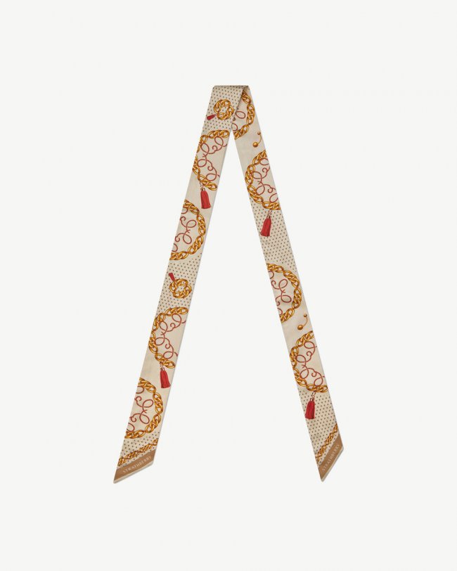 Strathberry Canada Outlet Women's Long Silk Skinny Scarf - Brown / White Strathberry Canada Outlet Women's Long Silk Skinny Scarf - Brown / White