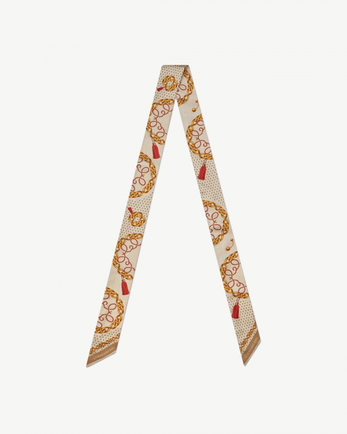 Strathberry Canada Outlet Women's Long Silk Skinny Scarf - Brown / White