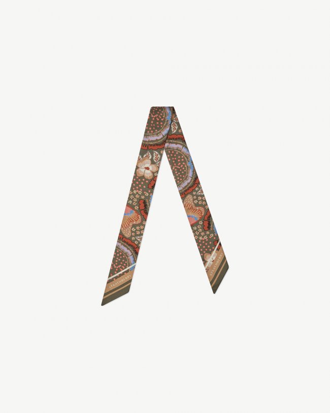 Strathberry Canada Outlet Women's Silk Skinny Scarf - Green / Brown Strathberry Canada Outlet Women's Silk Skinny Scarf - Green / Brown