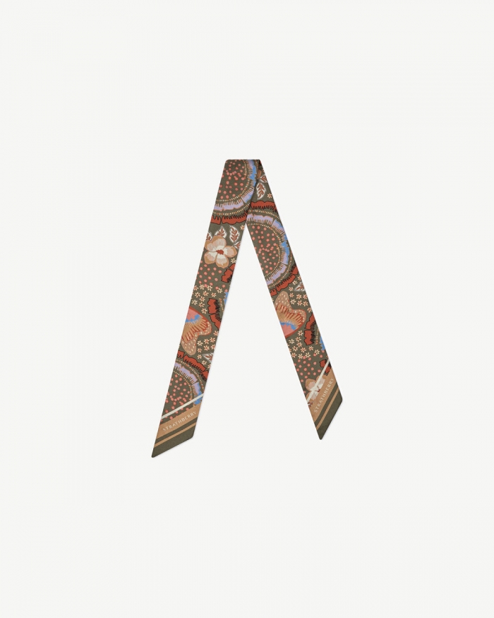 Strathberry Canada Outlet Women's Silk Skinny Scarf - Green / Brown