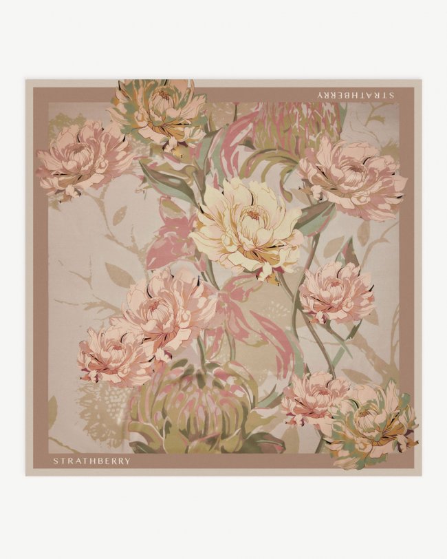 Strathberry Canada Outlet Women's Silk Square Scarf - Neutrals / Red Strathberry Canada Outlet Women's Silk Square Scarf - Neutrals / Red