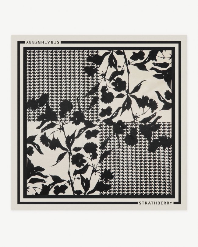 Strathberry Canada Outlet Women's Silk Square Scarf - Black / White Strathberry Canada Outlet Women's Silk Square Scarf - Black / White