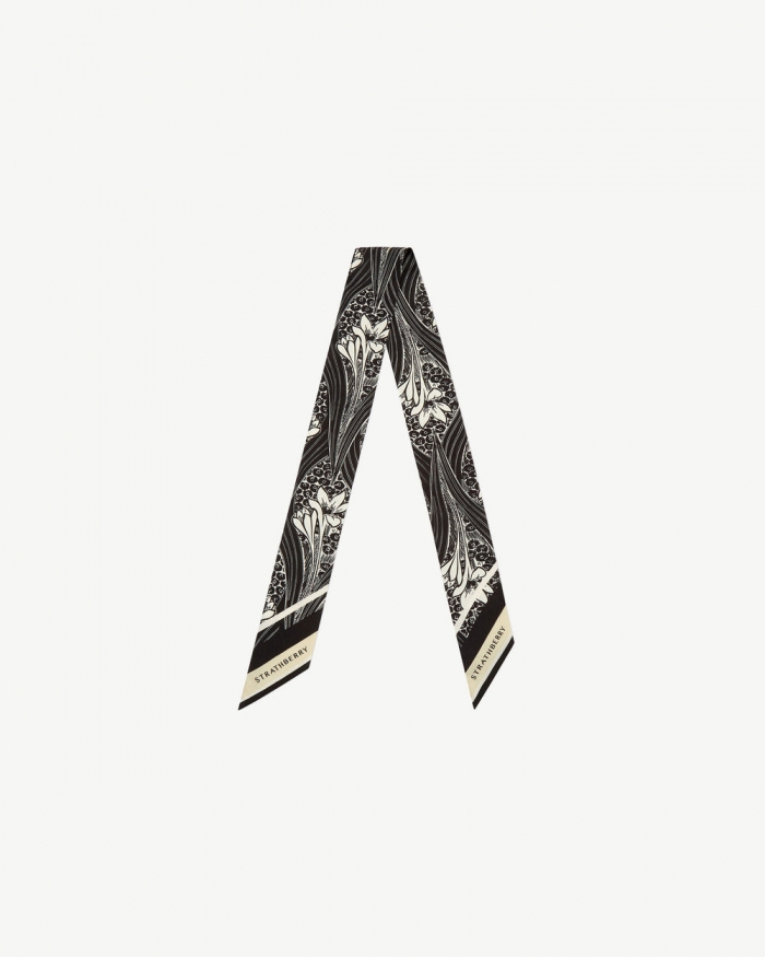 Strathberry Canada Outlet Women's Silk Skinny Scarf - Black / White