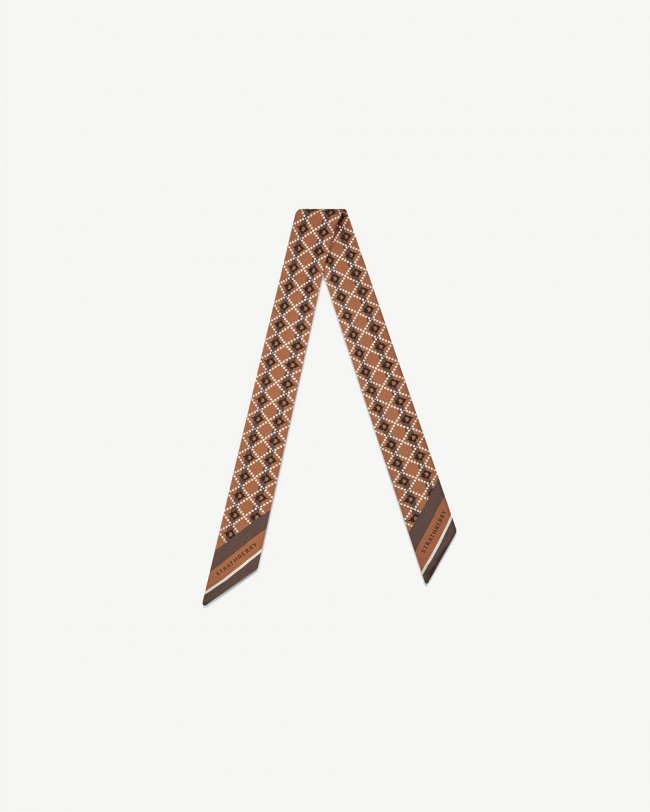 Strathberry Canada Outlet Women's Silk Skinny Scarf - White / Brown Strathberry Canada Outlet Women's Silk Skinny Scarf - White / Brown