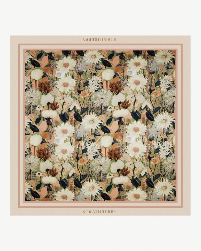 Strathberry Canada Outlet Women's Silk Square Scarf - Brown / Neutrals / Green Strathberry Canada Outlet Women's Silk Square Scarf - Brown / Neutrals / Green