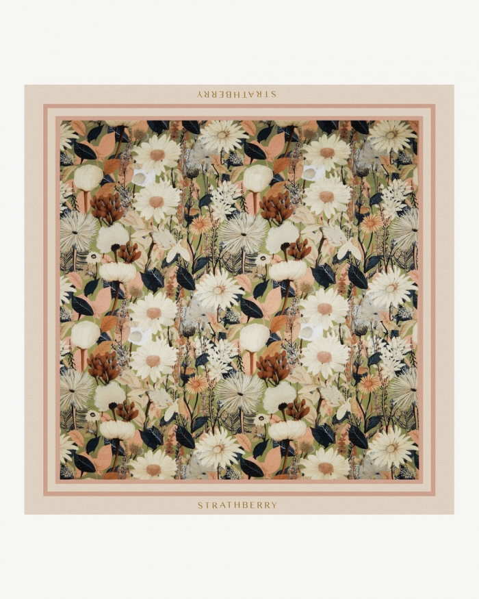 Strathberry Canada Outlet Women's Silk Square Scarf - Brown / Neutrals / Green