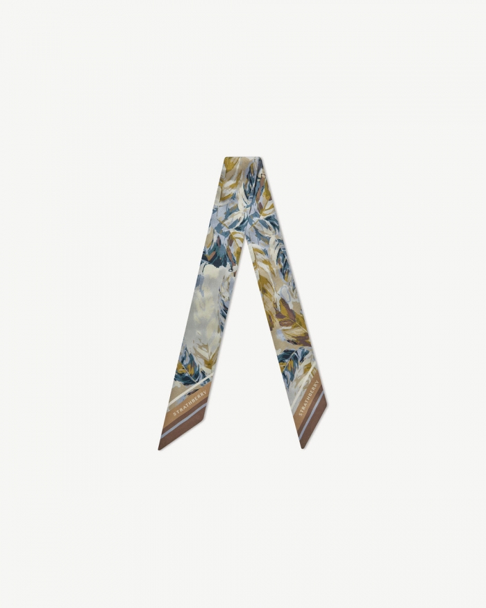 Strathberry Canada Outlet Women's Silk Skinny Scarf - Blue / Brown