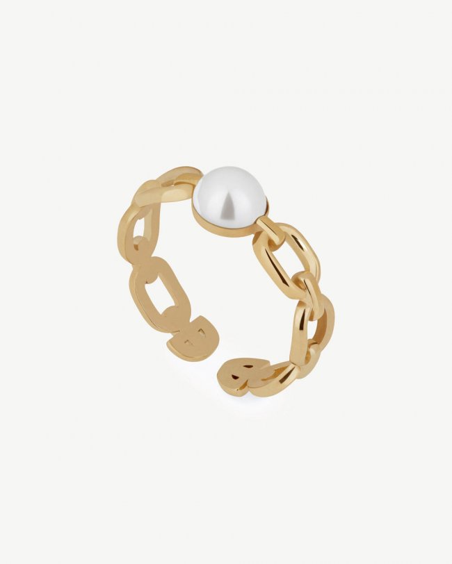 Strathberry Canada Outlet Women's Pearl Link Ring - 22 Carat Gold Gilded - Gold Strathberry Canada Outlet Women's Pearl Link Ring - 22 Carat Gold Gilded - Gold