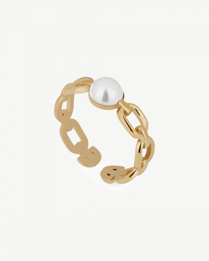 Strathberry Canada Outlet Women's Pearl Link Ring - 22 Carat Gold Gilded - Gold