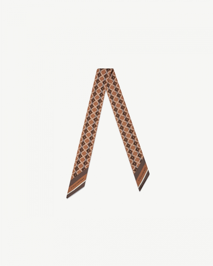 Strathberry Canada Outlet Women's Silk Skinny Scarf - White / Brown