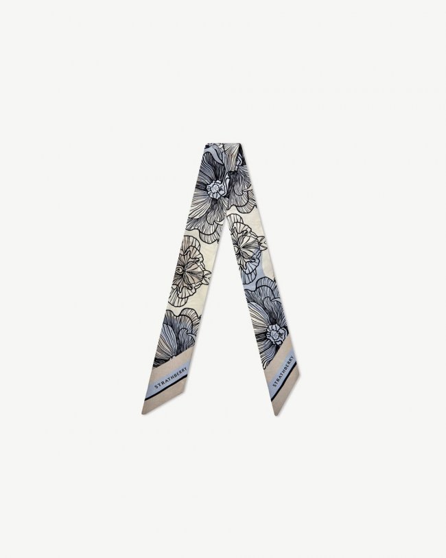Strathberry Canada Outlet Women's Silk Skinny Scarf - White / Blue Strathberry Canada Outlet Women's Silk Skinny Scarf - White / Blue