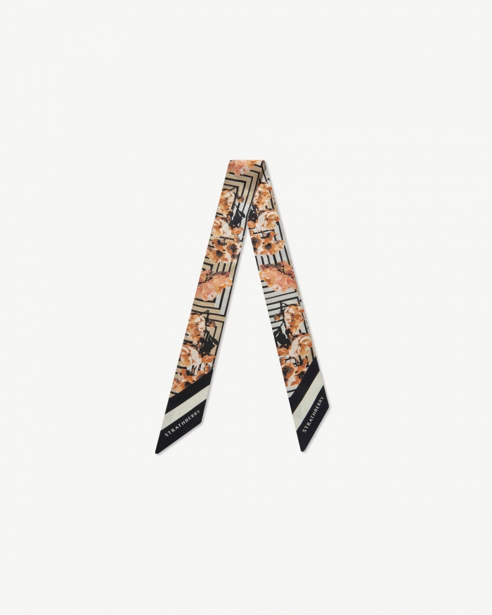 Strathberry Canada Outlet Women's Silk Skinny Scarf - Black / Neutrals / Red