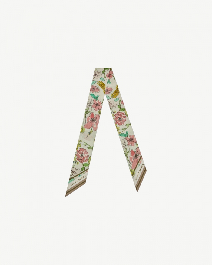 Strathberry Canada Outlet Women's Silk Skinny Scarf - Green / White / Red