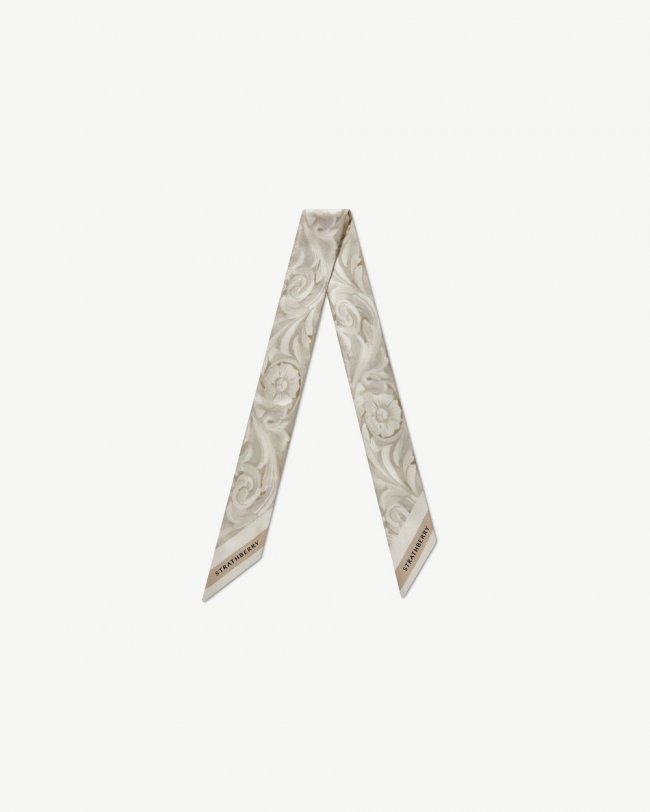 Strathberry Canada Outlet Women's Silk Skinny Scarf - White Strathberry Canada Outlet Women's Silk Skinny Scarf - White