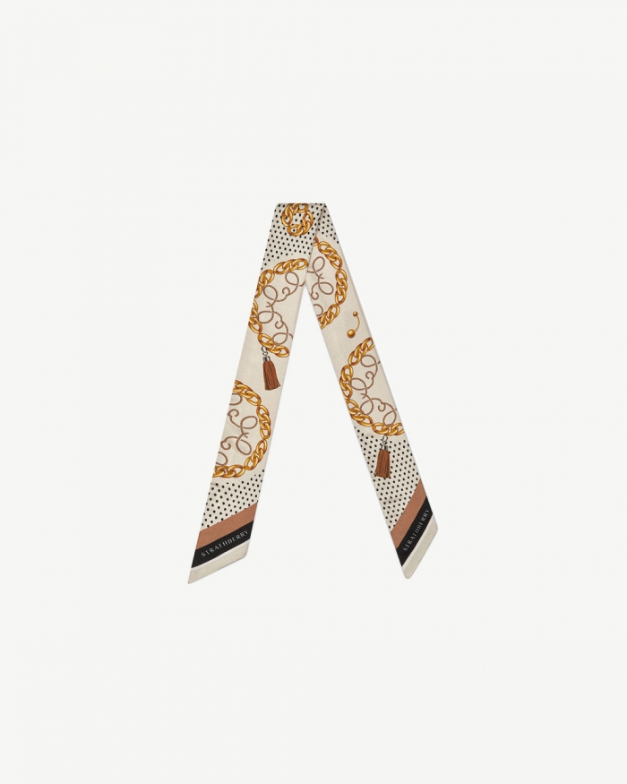 Strathberry Canada Outlet Women's Silk Skinny Scarf - Black / Brown