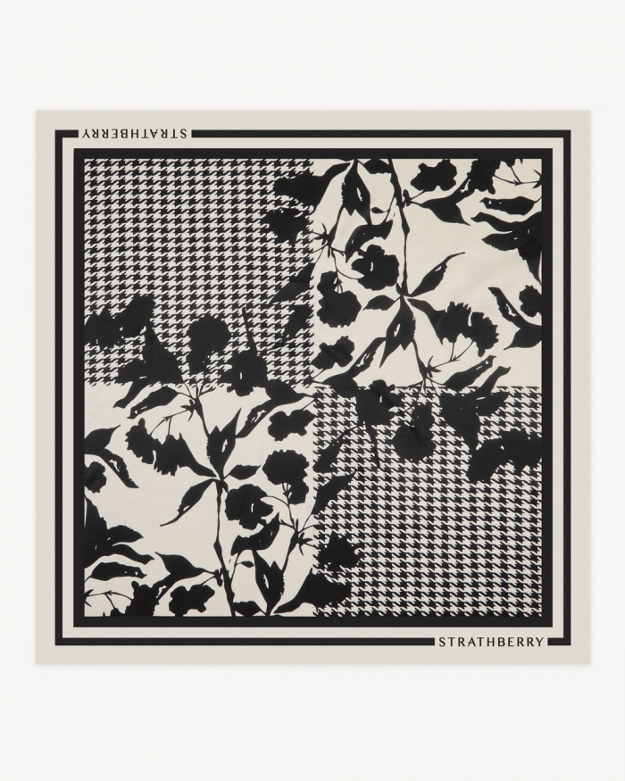 Strathberry Canada Outlet Women's Silk Square Scarf - Black / White