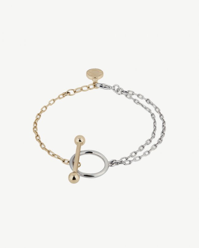 Strathberry Canada Outlet Women's T Bar Dual Chain Bracelet - Gold / Silver Strathberry Canada Outlet Women's T Bar Dual Chain Bracelet - Gold / Silver